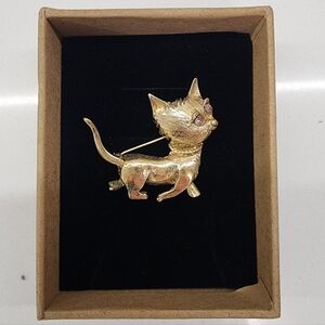 60s 70s Vintage Danecraft Sterling Silver Cat Brooch with Gold Wash